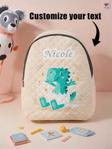 1pc Customized Name Cartoon Animal Pattern Rhombus Backpack, Can Be Customized According To Your Unique Design, Essential For Children's Back To School Season, Print Your Own Name Or Print Your Sister's And Classmates' Names As A Gift To Give To Others - Multicolor - View 7