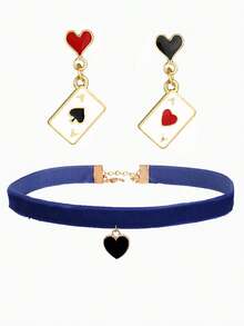 3pcs Women Fashion Asymmetric Heart & Playing Card Pendant Necklace Choker Set - Multicolor - View 30