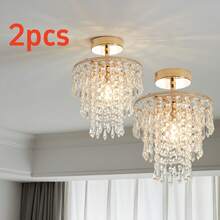 7.87-Inch Luxury Mini Crystal Chandelier, Crystal Pendant Light, Suitable For 220-240V, E14 Bulb Socket, 3-Tier Raindrop Design, Compact & Elegant, Suitable For Recessed Ceiling Lighting In Bedroom, Hallway And Living Room (Bulb Not Included) - one-size - View 2