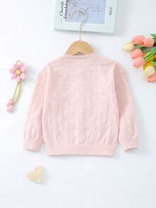 女童针织开衫，长袖，舒适，优雅纯色镂空图案设计，时尚可爱，别致百搭，适合春秋季、室内外穿着，亦可作为度假服饰。 - 粉色 - 查看 6