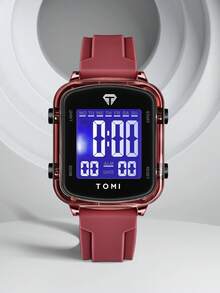 1件 TOMI 极简高科技方形表盘多功能日历手表，运动风格，适合日常佩戴，也是万圣节、圣诞节等节日的礼物之选。 - 紅色 - 查看 5