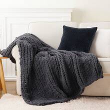 Dark Grey Chunky Knit Throw Blanket,Handmade Cable Knit Crochet Blanket,Soft Thick Chenille Throw Blankets For Couch Bed Home Decor,50"X60" - 灰色 - 查看 9