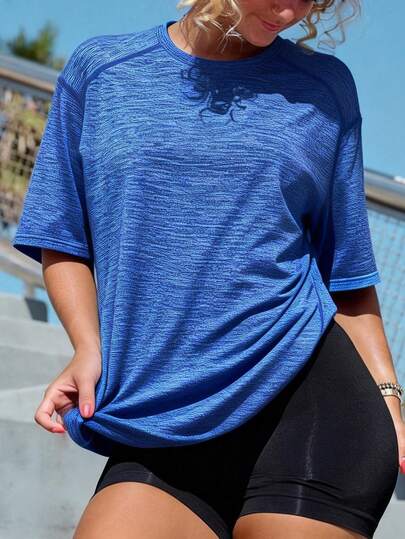 Camiseta azul de manga corta, transpirable, de uso casual, para exteriores, fitness y uso diario, de moda y versátil para mujeres