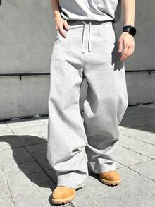 1pc Men's Loose Casual Solid Color Wide Leg Pants, With Drawstring Waist And Large Pockets, Suitable For Daily Walking, Work, Travel And Other Occasions - Grey - View 10