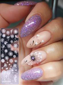 4PCS Flower And Plant Nail Templates, Dandelion, Rose, Cherry Blossom, And Flower Leaf Pattern Design Nail Printing Boards, DIY Nail Printing Stainless Steel Templates For Spring And Summer, Nail Tools - Silver - View 8