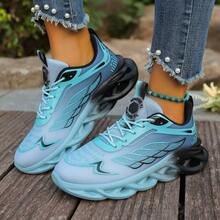 女士渐变色舒适百搭运动休闲鞋，柔软针织鞋底跑步运动鞋 - 藍色 - 查看 6