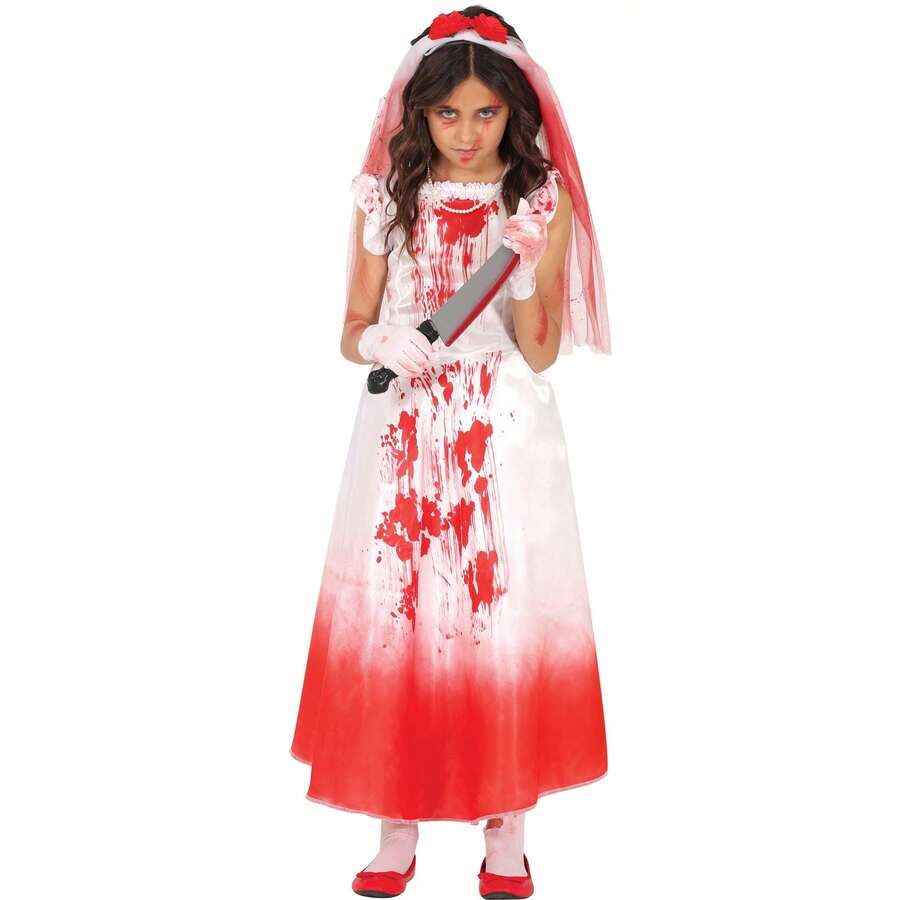 KIWI Bloody Bride Costume For Boys And Girls, Children's Fancy Dress Outfit With Spooky Design And Bloody Details, Perfect For Costume Parties, Horror Themes Or Halloween, Available In Different Sizes - Multicolor - View 1