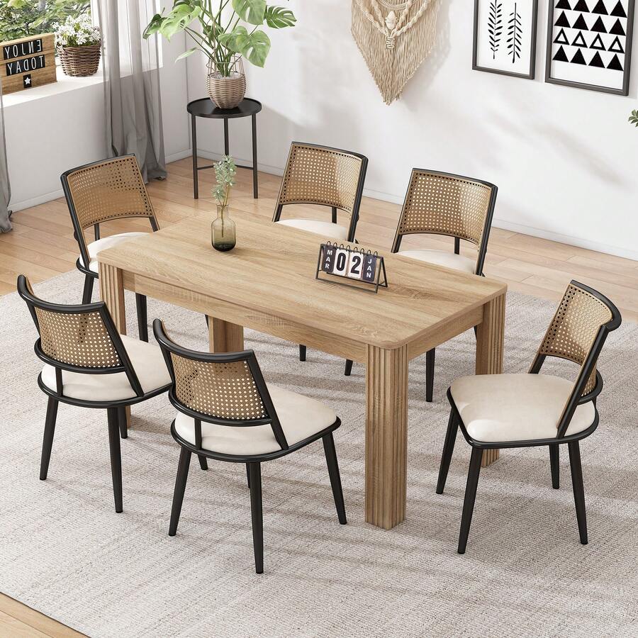 6 Dining Chairs, PU Seats, For Dining Room, Living Room And Bedroom, Black, Beige. - Black - View 1