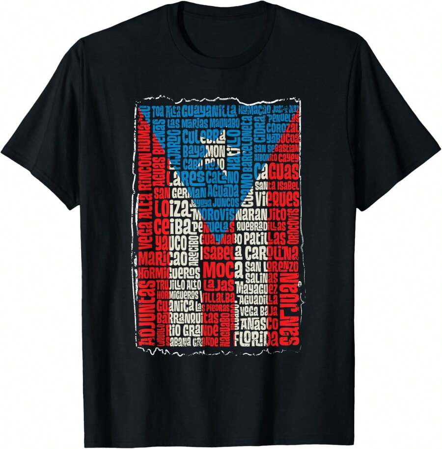 1 Pc Camiseta Retro Vintage de la Bandera de Puerto Rico y Ciudades de Puerto Rico, Camiseta para Mujeres, Camiseta para Hombres, Estilo Unisex, Camiseta Deportiva, Camiseta de Fiesta, Camiseta de Regalo, Talla S-4XL, 100% algodón, Negra