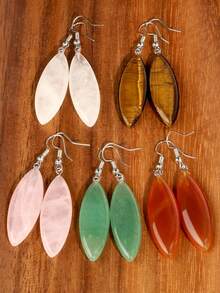 Elegant Leaf-Shaped Natural Stone Earrings, Vintage Teardrop Pendant, Spring/Summer Vacation Earrings - Multicolor - View 7