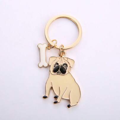 1 pieza Llavero con colgante de perro pug dorado, llavero de perro de dibujos animados lindo, llavero unisex para coche, adecuado para Halloween, Navidad, vuelta al colegio, estilo gótico animal Y2K, regalo para el Día del Maestro, creativo