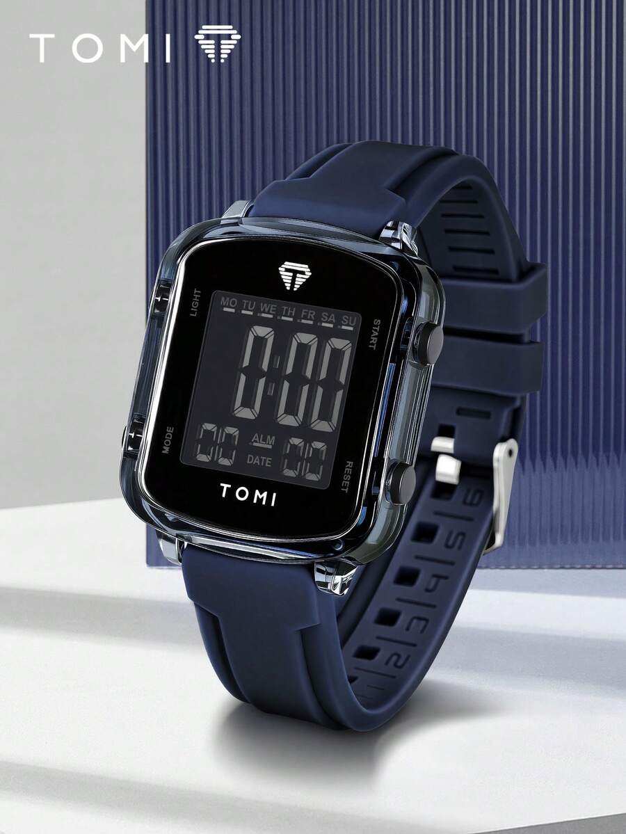 1件 TOMI 极简高科技方形表盘多功能日历手表，运动风格，适合日常佩戴，也是万圣节、圣诞节等节日的礼物之选。 - 藍色 - 查看 1