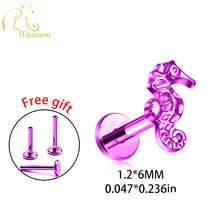 1pc G23 Titanium Alloy Hypoallergenic Nose/Ear Stud, Delicate Seahorse Design Piercing Jewelry For Women - Haima - View 9