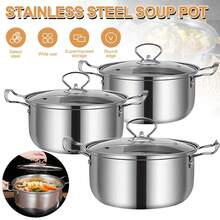 3 Pack Stainless Steel COOKWARE HOB STOCKPOT Pot Casserole Set With Glass LIDS - Silver - View 1