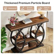 LITTLE TREE Rustic Industrial 100cm Storage Console Table, Narrow Wood & Metal 4-Tier Sofa Table For Entryway Hallway & Small Spaces, Brown - Brown - View 3