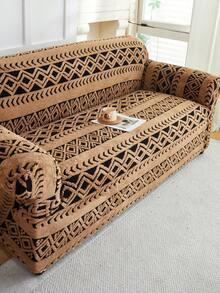 1pc Cationic Soft Plush Fabric Pet Proof Sofa Cover, Embossed Plush Jacquard Striped Pattern, Rich Color Palette, Thick Jacquard Plush Sofa Cover Suitable For 1/2/3/4 Seater Sofa, Autumn/Winter - Multicolor - View 9