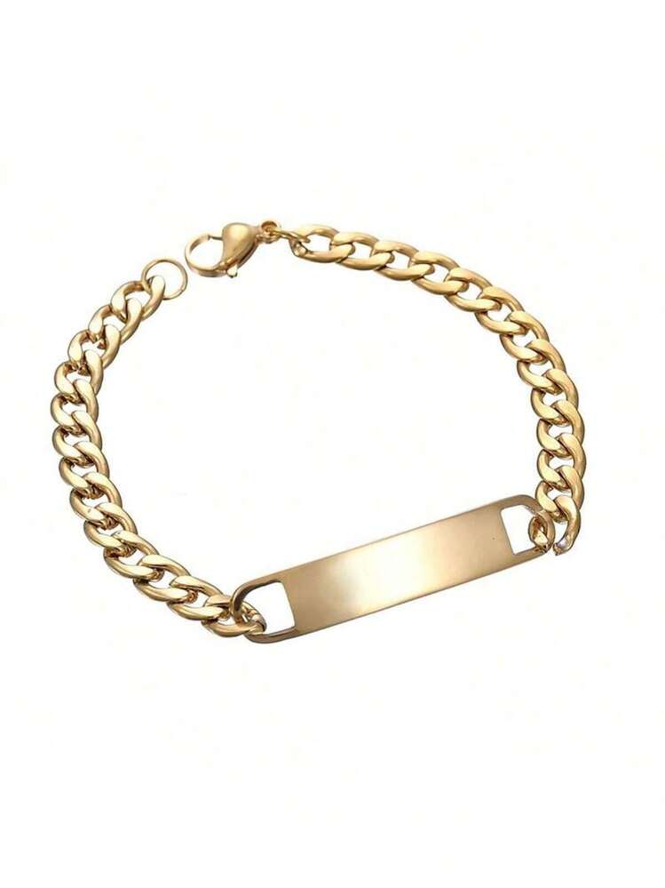 Women's Personalized Stainless Steel Engraved ID Pattern Bracelet, Plated Color, Suitable For Daily, Holiday, Party Wear, Best Gift For Friends - Multicolor - View 9