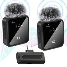 Wireless Lavalier Microphone, One-Key Noise Reduction, Plug And Play, With Volume Control, Portable Mini Microphone For Podcasting, Video Recording, Conference, Vlog, Interview, Teaching (300mAh Rechargeable Battery) - Black - View 2