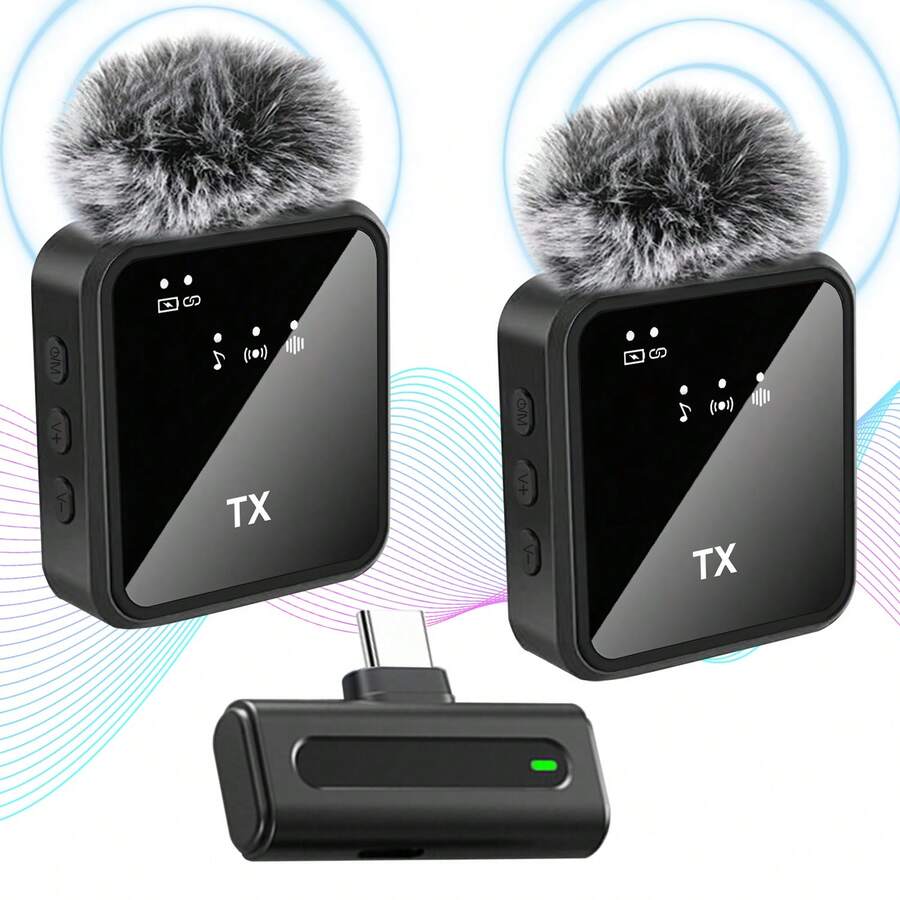 Wireless Lavalier Microphone, One-Key Noise Reduction, Plug And Play, With Volume Control, Portable Mini Microphone For Podcasting, Video Recording, Conference, Vlog, Interview, Teaching (300mAh Rechargeable Battery)