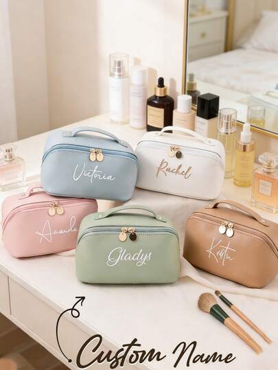 Bolsa de maquillaje personalizable, bolsa de maquillaje con apertura grande con cremallera, bolsa de cosméticos reutilizable para artículos de tocador, productos de cuidado de la piel y accesorios, ideal para viajes, cruceros y dormitorios, bolsa de aseo personalizada, regalo ideal para ella, novia, familia, niños, niñas en rosa para Navidad, para vacaciones/vacaciones, para la escuela, para exteriores/salidas/viajes/senderismo/estadio/deportes/escalada