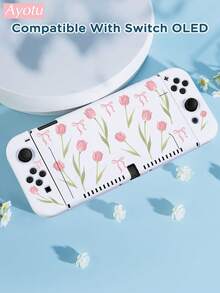 Ayotu 郁金香、幽灵、星星和水豚主题Switch保护壳，兼容新款Switch2(2025)/Switch NS/Switch OLED，无需取下保护壳即可安装到底座上，通用游戏手柄保护套，Switch游戏配件，防摔、防刮，秋冬浪漫/返校礼物/圣诞礼物/情人节礼物 - 彩色 - 查看 19