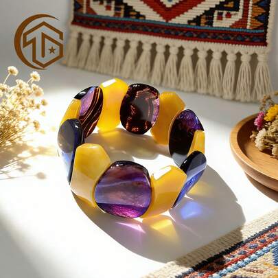 Zhenwei xina A Piece Of Brazil Multi Color Natural Gemstone Agate Bracelet Bangle, Bohemian Style, Suitable For Women To Wear In Everyday Wear Or Gifting, Birthday Gifts, Valentine's Day Gifts, Thanksgiving Gifts
