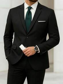 Men's Suit Jacket, Business Formal Attire For Occasions, Suitable For Weddings, Parties, Office, Company Events - Black - View 2