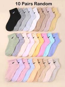 5/10双装随机颜色运动袜，男女童中筒袜，返校学生跑步运动袜，情人节礼物，送给女孩的礼物，酷炫男童袜，复活节幼儿袜 - 彩色 - 查看 5