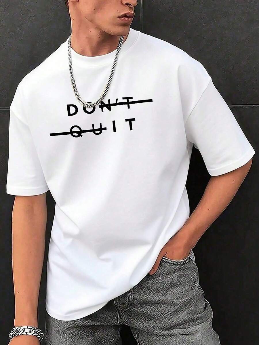 男士时尚宽松印花短袖T恤一件装 | 精致设计 | 夏季必备 | 易于搭配，展现您的时尚风格 #胸前印花 - 白色 - 查看 1