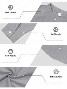 Men's Spring/Summer Linen Stand Collar Long Sleeve Shirt, Button Front Chest Pocket + Roll-Up Sleeve Design, Breathable & Stylish, Suitable For Beach Vacation & Casual Wear. Sizing Tips: Available In XS-XXXL, European Fit Tends To Be Loose, Recommend Sizing Down For A More Fitted Look; Lighter Color Fabrics Are Slightly Sheer, Choose Based On Styling Needs. - 淺灰色 - 查看 6