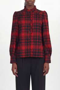 Naf Naf Checkered Shirt With Ruffled Details Chemises Red Fabric - Red - View 2