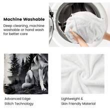 Single Piece Of A High-Definition Printed Blanket Featuring A Wolves In Forest Design - A Lightweight Flannel Throw Suitable For Travel, Living Room, Office, Couch, And Bed - Digitally Printed Fleece Blanket Made From Soft And Warm Flannel Fabric - White - View 10