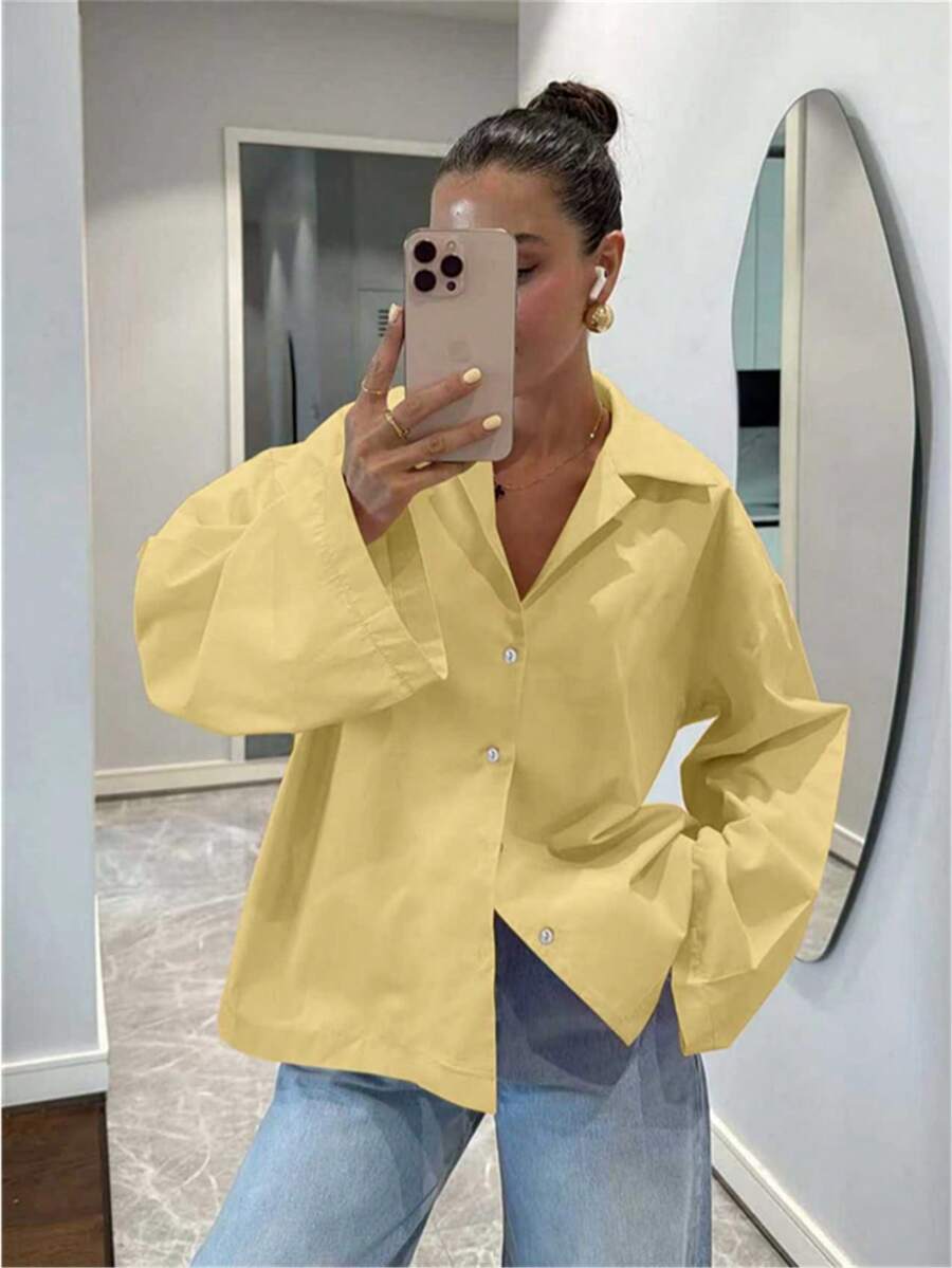 Damen Vintage elegante Lässig gelbe Langarm Strickjacke/Bluse, geeignet für Frühling/Sommer, Feiertage und Valentinstag - Gänsegelb - Übersicht 1