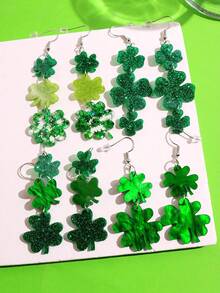 一对圣帕特里克节创意趣味独特精致可爱卡通亚克力几何四叶草啤酒吊坠耳环，适合女士日常穿搭、节日派对饰品 - 彩色 - 查看 1