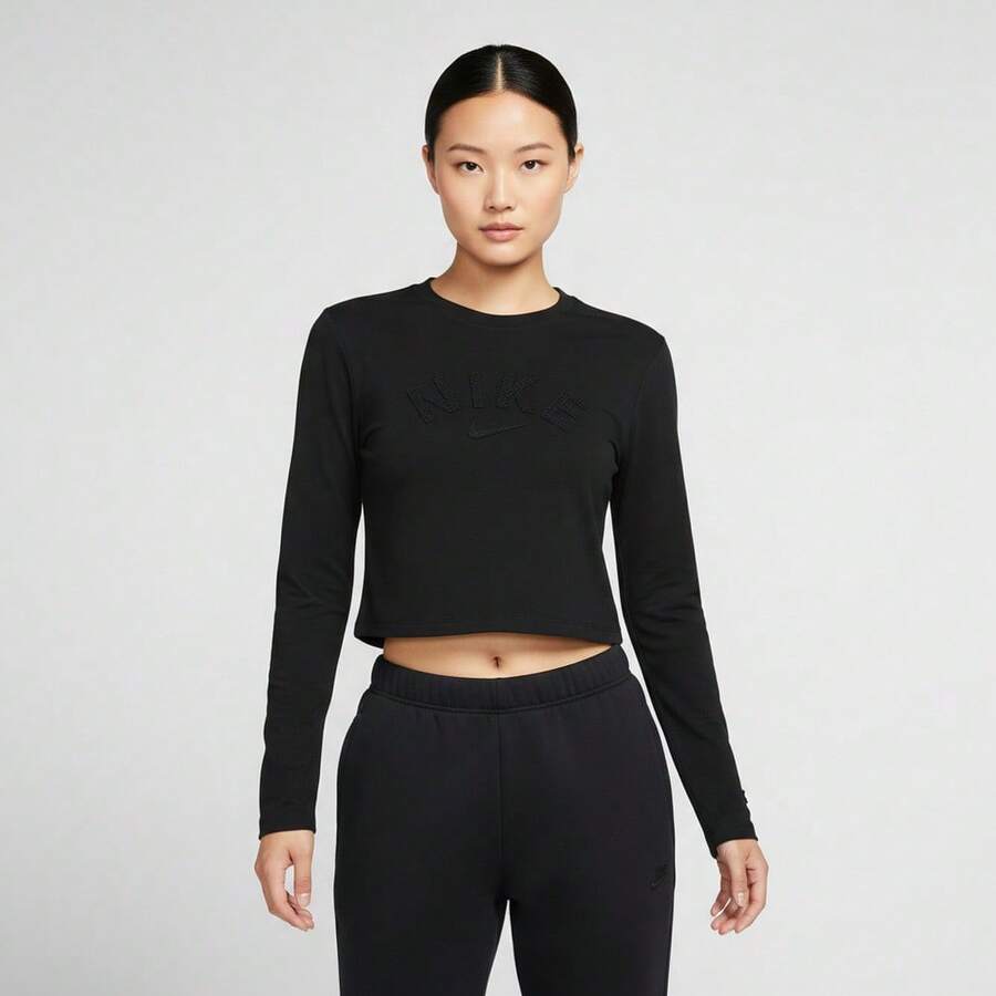 Nike Women's AS W NSW NK CHILL KNIT TEE FRW Long Sleeve T-Shirt Knitted Collarless Long THQ1703-010 - Black - View 1
