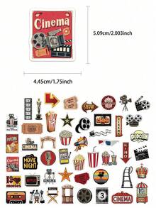 50张复古电影贴纸，可用于手册、笔记本电脑、手机壳、行李箱、吉他等装饰。 - Retro Movie Stickers - 查看 2