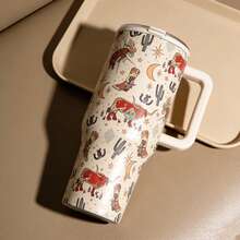 HYDROJUGs 40oz Vintage Western Rodeo Print Stainless Steel Insulated Tumbler With Smooth Ivory Handle, Secure Slide Lid & Double-Wall Vacuum, Travel Mug For Daily Commute, School, Tailgate Parties, Hiking Trails & Office Breaks, Ideal Christmas & Halloween Gift For Family, Friends & Rustic Charm Enthusiasts - 40oz西部牛仔 - 查看 5