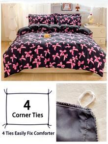 三件套床上用品，透气超柔软抗起球亲肤面料，柔软抗起球，家用纺织品，房间装饰，包含1个被套和2个枕套（不含被芯），时尚卧室家居装饰，适用于单人床/双人床/大号床/特大号床，可机洗，多种颜色可选，浪漫情人节礼物，蝴蝶结图案被套 - 彩色 - 查看 7