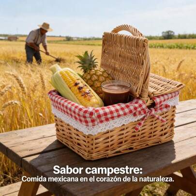 Cesta de Picnic para Exteriores, Organizadora Portátil con Tapa, Ideal para Almuerzos en el Campo, Playa o Parques-087