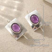 1 Pair Classic Elegant Geometric Earrings, Vintage Purple Chic Jewelry For Women, Suitable For Daily And Vacation Wear - Silver - View 6