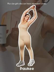 1pc Women Seamless Waist Cincher Jumpsuit, Plus Size Shapewear - Apricot - View 7