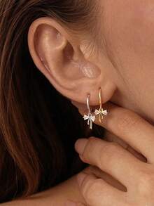 1对可爱蝴蝶结吊坠耳环，精致小巧的女士耳环，生日礼物，圣诞礼物 - 彩色 - 查看 2