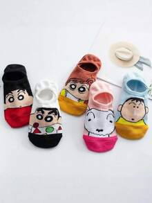 CRAYON SHINCHAN 5 Pairs Women Crayon Shin-Chan Cartoon Pattern Invisible Liner Socks, Non-Slip Low-Cut Design, Breathable Moisture-Wicking, Cute Style For Daily, Commute, Casual Wear - Multicolor - View 6