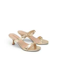 Women Kitten Heel Mule Sandals Square Open Toe Two Strap Slip-On Low Heeled Sandals Casual Summer Mules Shoes - Gold - View 9