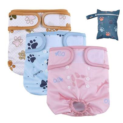 4pcs(3pcs Dog Diapers+1 Bags) Reusable Dog Diapers Dog Diaper Liners Female Female Dog Diapers Female Elderly Dog Incontinence Washable Dog Diapers