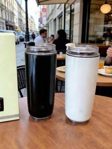 1 Stück doppelwandiger Edelstahl Vakuumbecher, einfarbiger, solider, tragbarer Kaffeebecher, auslaufsicher, rutschfest, kreative Flasche mit kleiner Öffnung, geeignet für Milch, Kaffee, Tee, Saft, Getränke, Eis, Büro, Pendeln, Geschenk für Freunde und Familie - Verschiedenfarbig - Übersicht 7