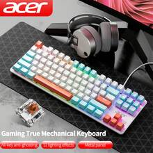 Acer OKW132 Split Mechanical Keyboard, Smart Multi-Device Switching, 87-Key Compact Design, N-Key Conflict-Free, Long Battery Life, Splash-Resistant, Medical-Grade Silicone Keycaps, Efficient Workplace, White And Blue - White and Blue - View 2