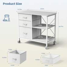 3 Drawer File Cabinet With Wheels Rolling Printer Stand With Open Storage Shelf Fabric Lateral Filing Cabinet For Home Office - A/White - View 3