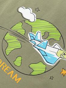 Balabala 男童休闲柔软纯棉短袖T恤，印有太空冒险主题图案 - 軍綠 - 查看 8