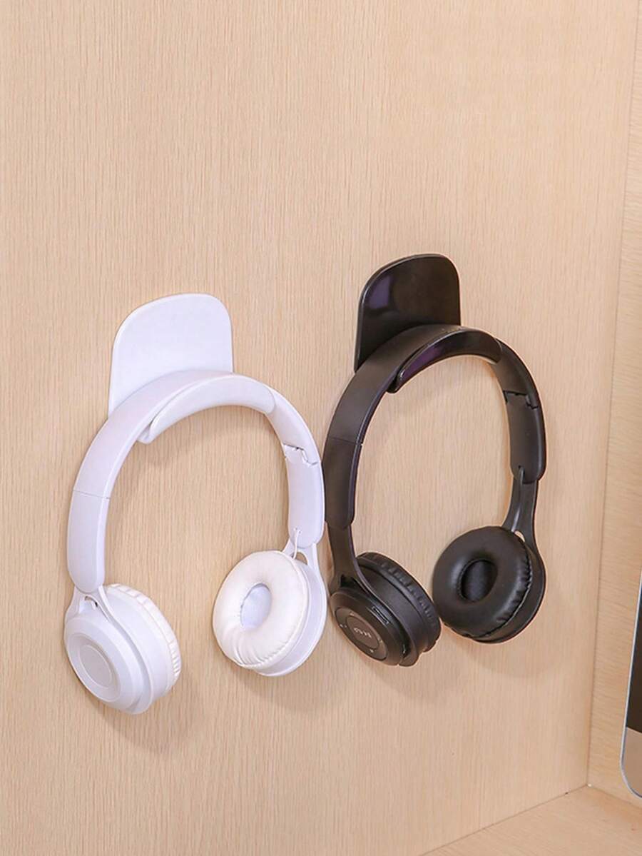 1入/2入組耳機掛鉤壁掛支架，適用於耳機，藍牙耳機，電腦，不需鑽孔，可使用黏貼式掛鉤收納於宿舍 - 黑色 - 查看 1